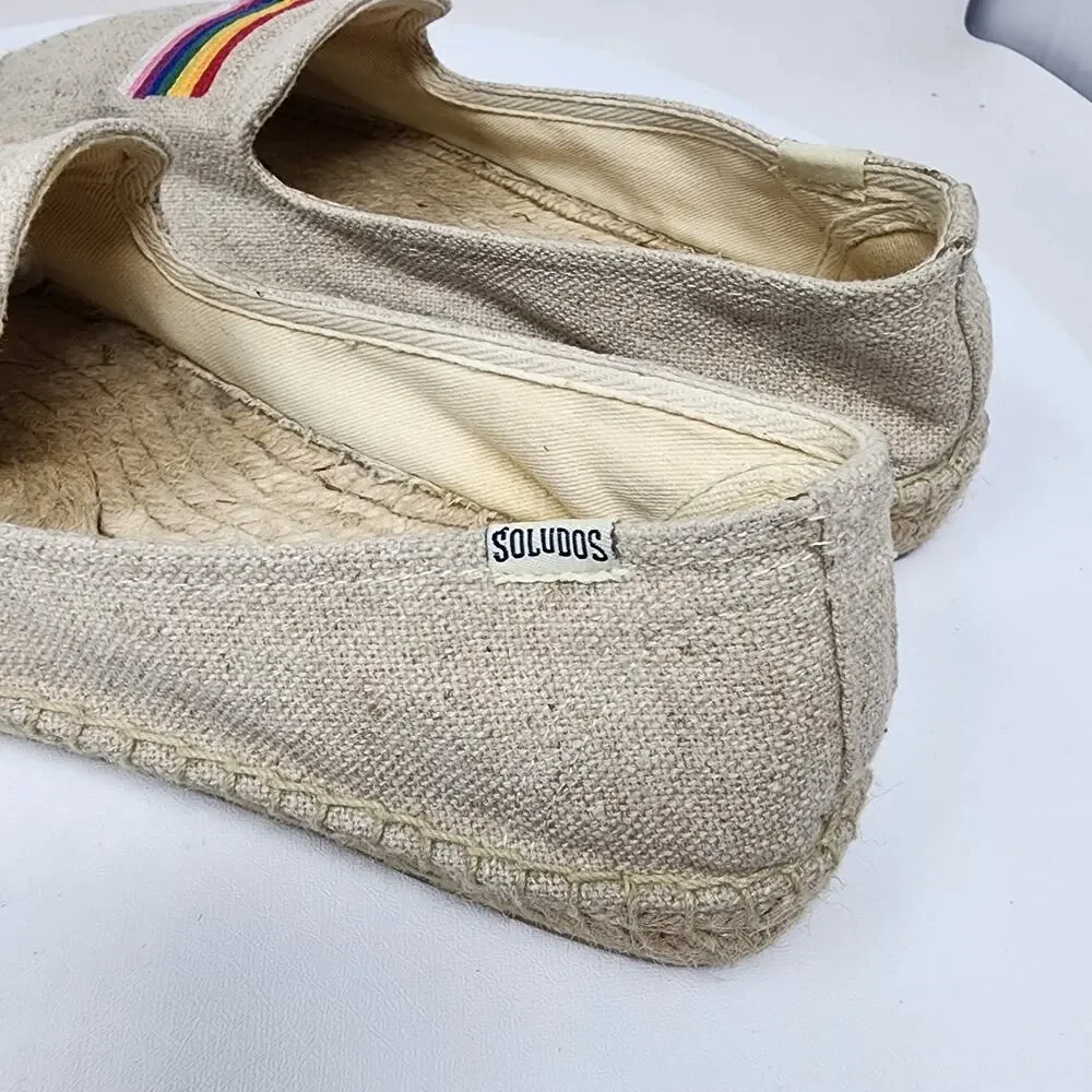 Soludos Rainbow Smoking Slipper Women 10 Cream Canvas Rainbow Espadrille